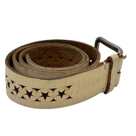 One Star Cutout Leather Belt Women XL Cream Western Boho Rustic Rodeo Everyday - Picture 7 of 10